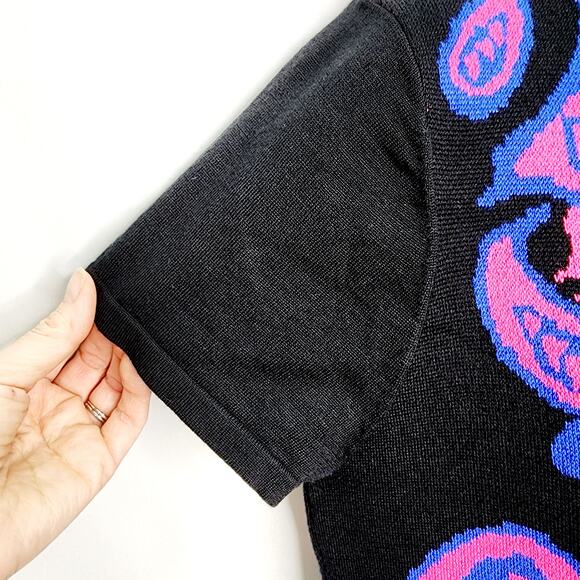 Allison Brittney Black & Pink Knit Short Sleeve Key Hole Cutout Back Sweater L - Picture 5 of 9